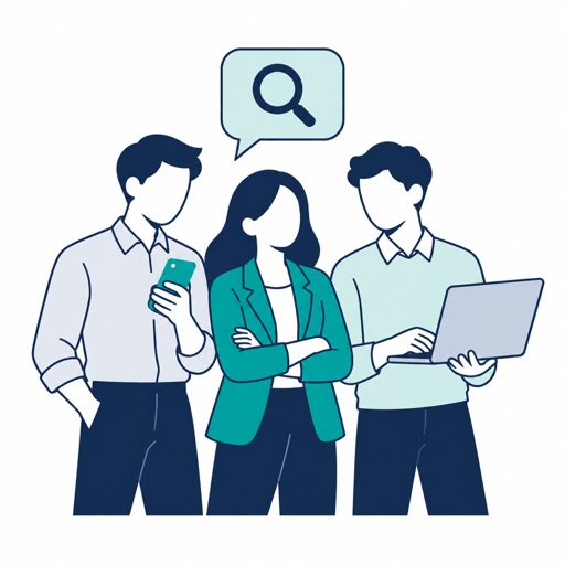 スマートフォンやPCで検索する人たちのイラスト